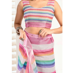 Generic Women's Faux_Linen Printed Ready-to-Wear Saree With Unstitched Blouse 5.5 Mtr (Multicolor)