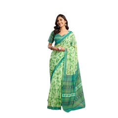 Generic Women's Faux_Linen Printed Ready-to-Wear Saree With Unstitched Blouse 5.5 Mtr (Light_Green)