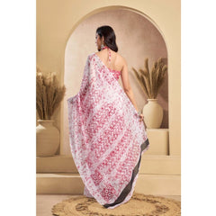 Generic Women's Faux_Linen Printed Ready-to-Wear Saree With Unstitched Blouse 5.5 Mtr (Pink)