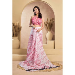 Generic Women's Faux_Linen Printed Ready-to-Wear Saree With Unstitched Blouse 5.5 Mtr (Pink)
