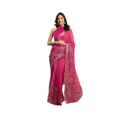 Generic Women's Faux_Linen Printed Ready-to-Wear Saree With Unstitched Blouse 5.5 Mtr (Pink)