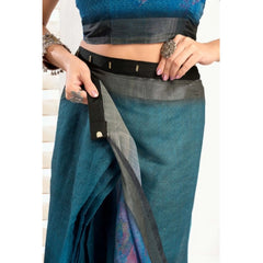 Generic Women's Faux_Linen Printed Ready-to-Wear Saree With Unstitched Blouse 5.5 Mtr (Teal)