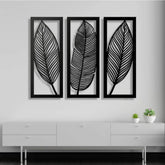 घर की सजावट के लिए सामान्य लकड़ी का 3 पीस लीफ वॉल आर्ट पैनल फ्रेम