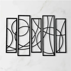 Generic Wooden 5-Piece Wall Art Panel Frame – Elegant Black Abstract Design