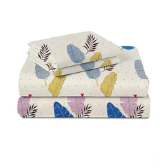 सामान्य कॉटन ब्लेंड फ्लोरल प्रिंटेड डबल बेडशीट और 2 पिलो कवर (ऑफ-व्हाइट)