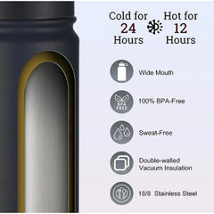 स्क्रू ढक्कन वाली 650 मिलीलीटर की डबल वॉल इंसुलेटेड स्टेनलेस स्टील पानी की बोतल (काला)