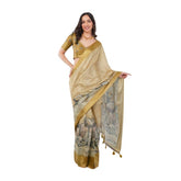 Generic Women's Polyester Printed Ready To Wear Saree With Unstitched Blouse 5.5 Mtr (Gold)