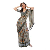 Generic Women's Polyester Printed Ready To Wear Saree With Unstitched Blouse 5.5 Mtr (Light Grey)