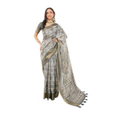 Generic Women's Polyester Printed Saree With Unstitched Blouse 5.5 Mtr (Grey)