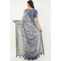 Generic Women's Polyester Printed Saree With Unstitched Blouse 5.5 Mtr (Grey)