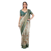 Generic Women's Polyester Printed Ready To Wear Saree With Unstitched Blouse 5.5 Mtr (Beige)