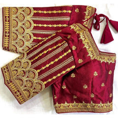 Generic Women's Phantom Silk Embroidered Designer Neck Padded Blouse (Maroon 38 Ready (Alterable up to 42)