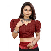 Generic Women's Cotton Embroidered V-Neck Non Padded Blouse (Maroon 36 Ready (Alterable up to 42)