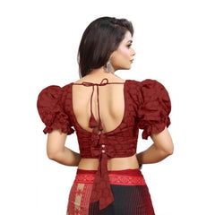 Generic Women's Cotton Embroidered V-Neck Non Padded Blouse (Maroon 36 Ready (Alterable up to 42)