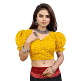 Generic Women's Cotton Embroidered V-Neck Non Padded Blouse (Mustard 36 Ready (Alterable up to 42)