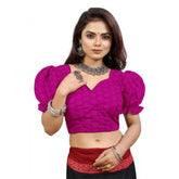 Generic Women's Cotton Embroidered V-Neck Non Padded Blouse (Pink 36 Ready (Alterable up to 42)