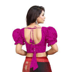 Generic Women's Cotton Embroidered V-Neck Non Padded Blouse (Pink 36 Ready (Alterable up to 42)