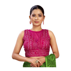 Generic Women's Rayon Cotton Bandhani Printed Halter Neck Non Padded Blouse (Pink 38 Ready (Alterable up to 42)