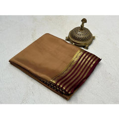 Generic Women's Crepe Chit Pallu Solid Saree With Unstitched Blouse 5.5Mtr (Beige)