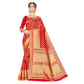  Women's Banarasi silk Saree with Blouse (Red, 5-6mtr)