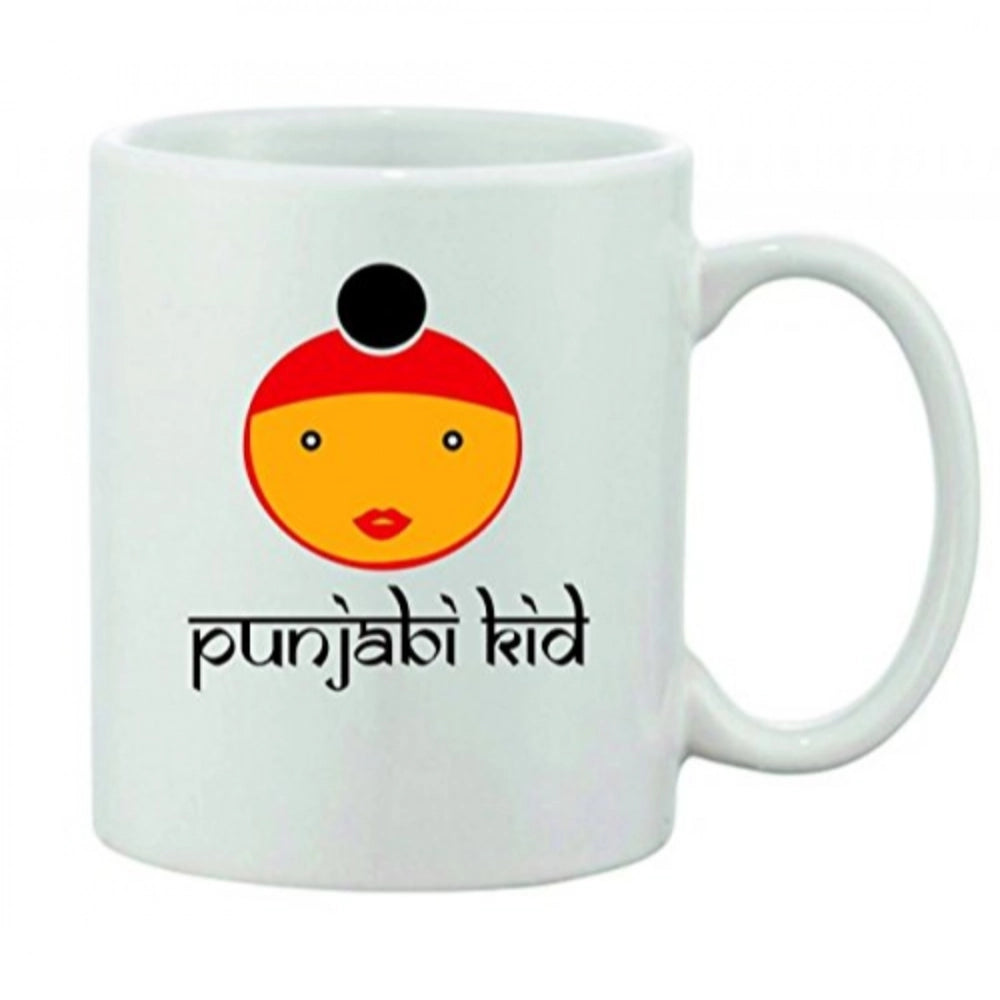 सामान्य प्रिंटेड सिरेमिक कॉफी मग - 1 पीस, सफेद, 11 औंस