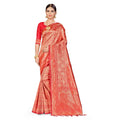  Women's Banarasi Silk Saree (Peach,5-6 Mtrs)