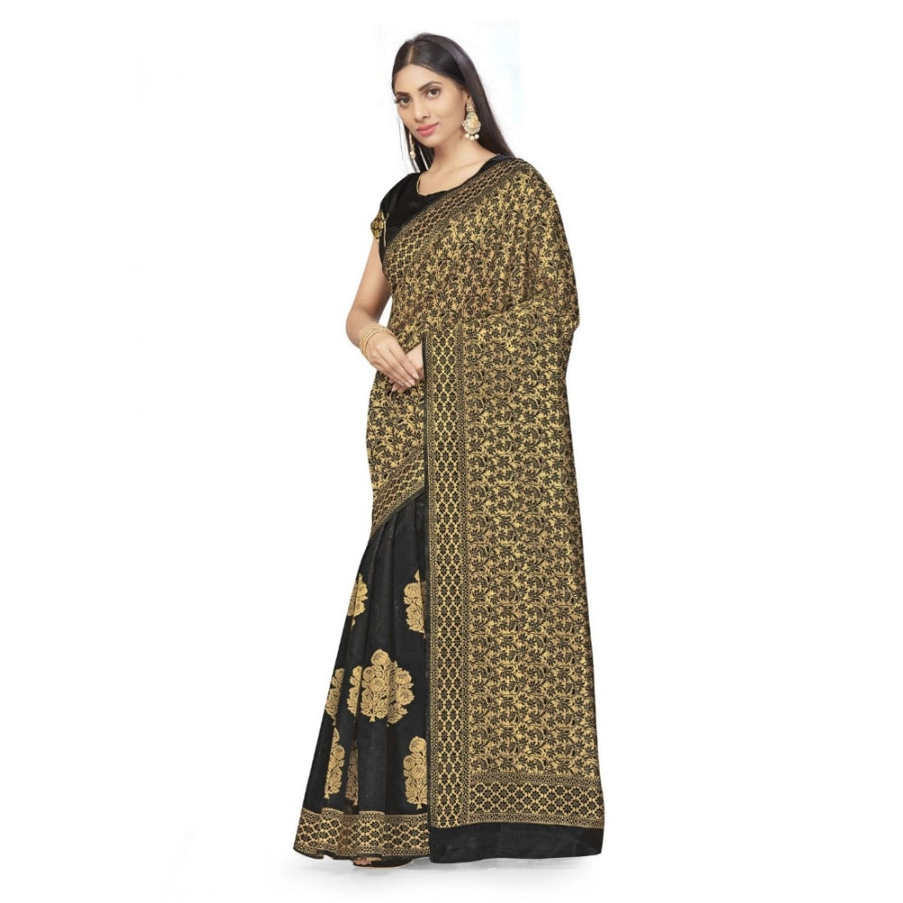 महिलाओं के लिए बनारसी सिल्क साड़ी (काला, 5-6 मीटर)