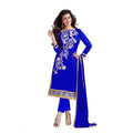 Women's Chanderi Unstitched Salwar Suit-Material With Dupatta (Blue,2 Mtrs)
