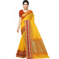 Women's Kota Doria Cotton Border Saree With Blouse (Yellow, 5-6 Mtrs)