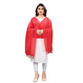  Women's Cotton Silk Strips Printed Dupatta (Red, Length:2-2.4 mtr)