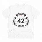 Generic Men's PC Cotton 42nd Anniversary Printed T Shirt (Color: White, Thread Count: 180GSM)
