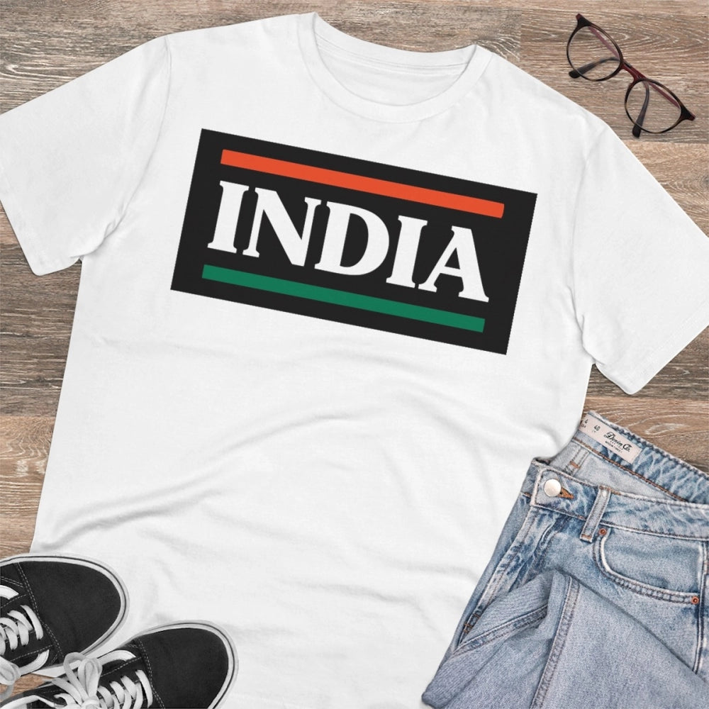 जेनेरिक मेन्स पीसी कॉटन इंडिया प्रिंटेड टी-शर्ट (रंग: सफेद, थ्रेड काउंट: 180 जीएसएम)