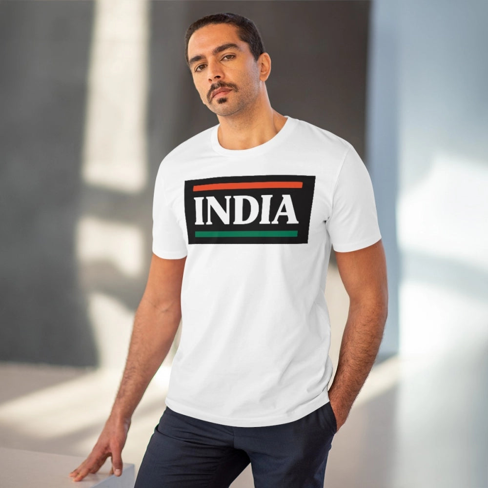जेनेरिक मेन्स पीसी कॉटन इंडिया प्रिंटेड टी-शर्ट (रंग: सफेद, थ्रेड काउंट: 180 जीएसएम)