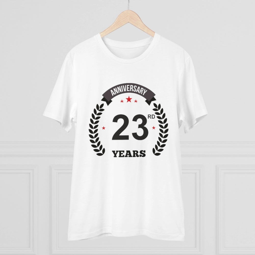 जेनेरिक मेन्स पीसी कॉटन 23वीं वर्षगांठ प्रिंटेड टी-शर्ट (रंग: सफेद, थ्रेड काउंट: 180 जीएसएम)