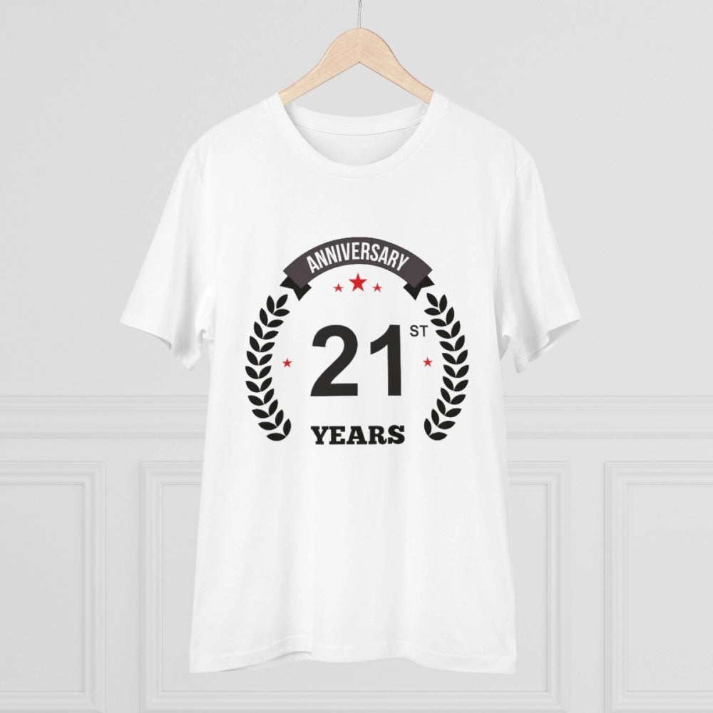 जेनरिक मेन्स पीसी कॉटन 21वीं वर्षगांठ प्रिंटेड टी-शर्ट (रंग: सफेद, थ्रेड काउंट: 180 जीएसएम)