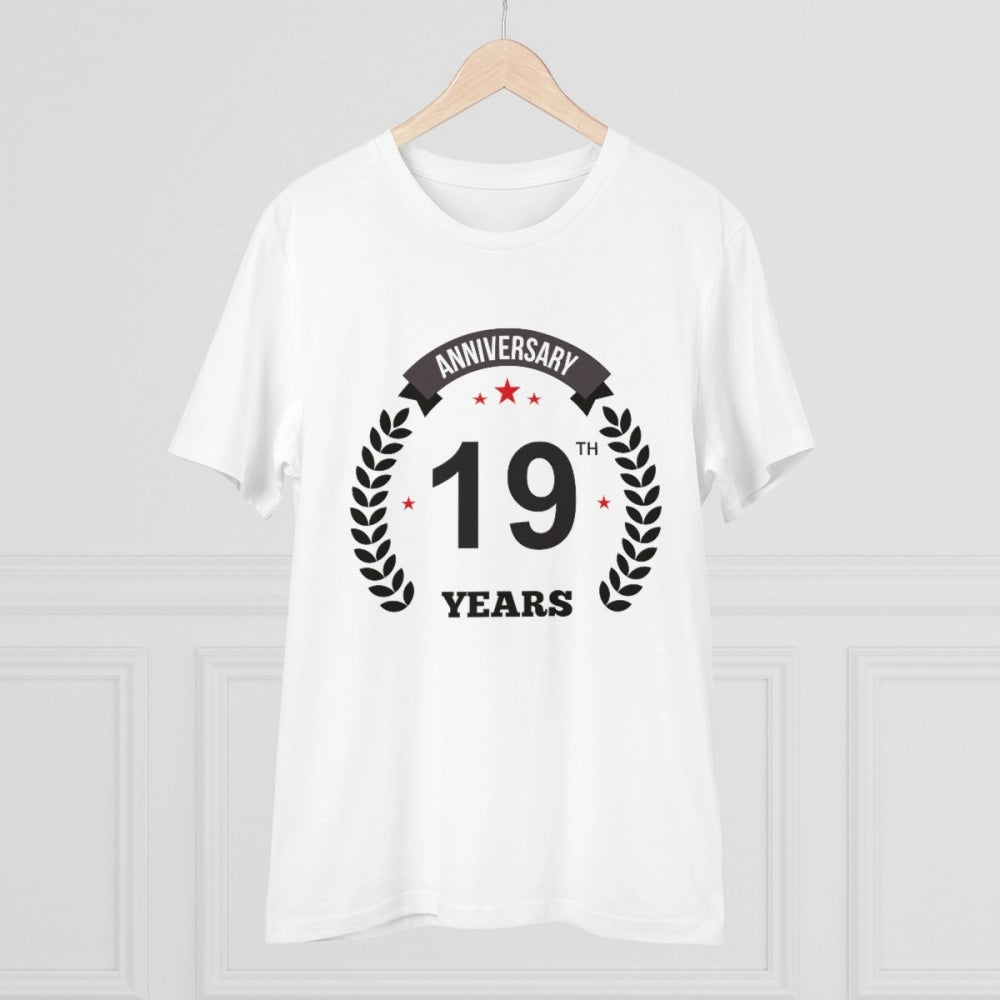 जेनेरिक मेन्स पीसी कॉटन 19वीं वर्षगांठ प्रिंटेड टी-शर्ट (रंग: सफेद, थ्रेड काउंट: 180 जीएसएम)
