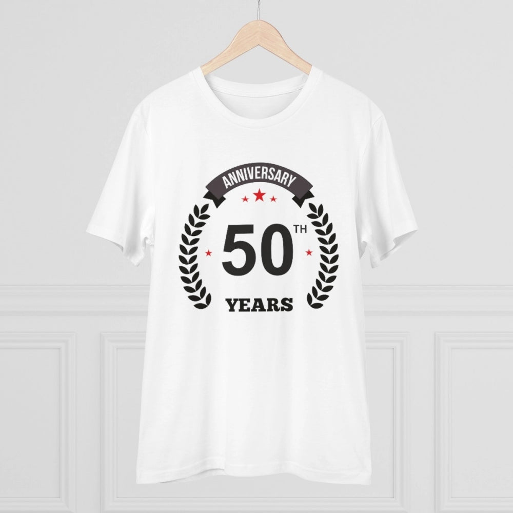 जेनेरिक मेन्स पीसी कॉटन 50वीं वर्षगांठ प्रिंटेड टी-शर्ट (रंग: सफेद, थ्रेड काउंट: 180 जीएसएम)