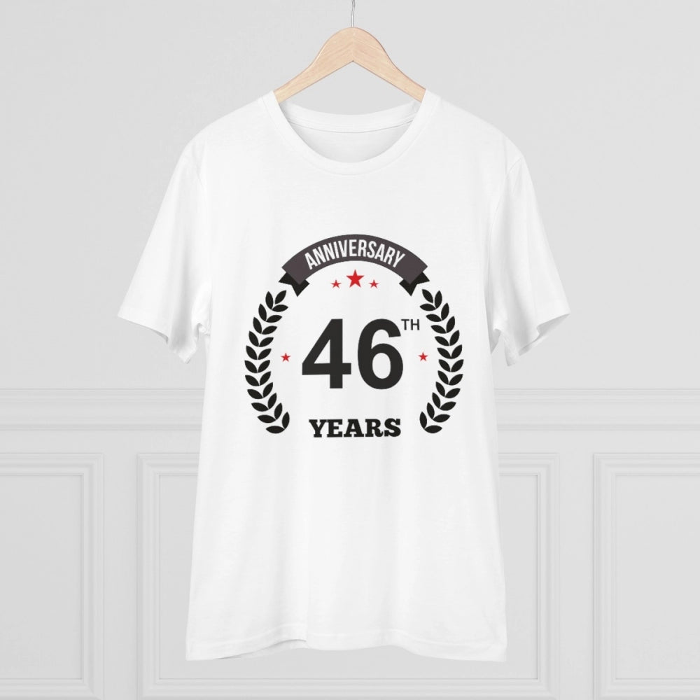 जेनेरिक मेन्स पीसी कॉटन 46वीं वर्षगांठ प्रिंटेड टी-शर्ट (रंग: सफेद, थ्रेड काउंट: 180 जीएसएम)