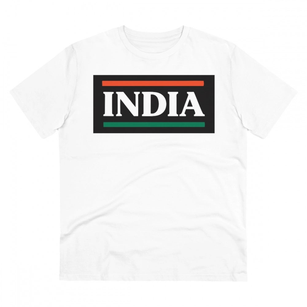 जेनेरिक मेन्स पीसी कॉटन इंडिया प्रिंटेड टी-शर्ट (रंग: सफेद, थ्रेड काउंट: 180 जीएसएम)
