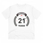 जेनरिक मेन्स पीसी कॉटन 21वीं वर्षगांठ प्रिंटेड टी-शर्ट (रंग: सफेद, थ्रेड काउंट: 180 जीएसएम)