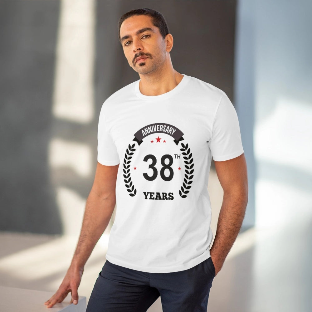 जेनेरिक मेन्स पीसी कॉटन 38वीं वर्षगांठ प्रिंटेड टी-शर्ट (रंग: सफेद, थ्रेड काउंट: 180 जीएसएम)