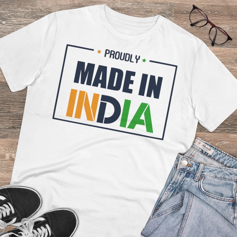 जेनरिक मेन्स पीसी कॉटन मेड इन इंडिया प्रिंटेड टी-शर्ट (रंग: सफेद, थ्रेड काउंट: 180 जीएसएम)
