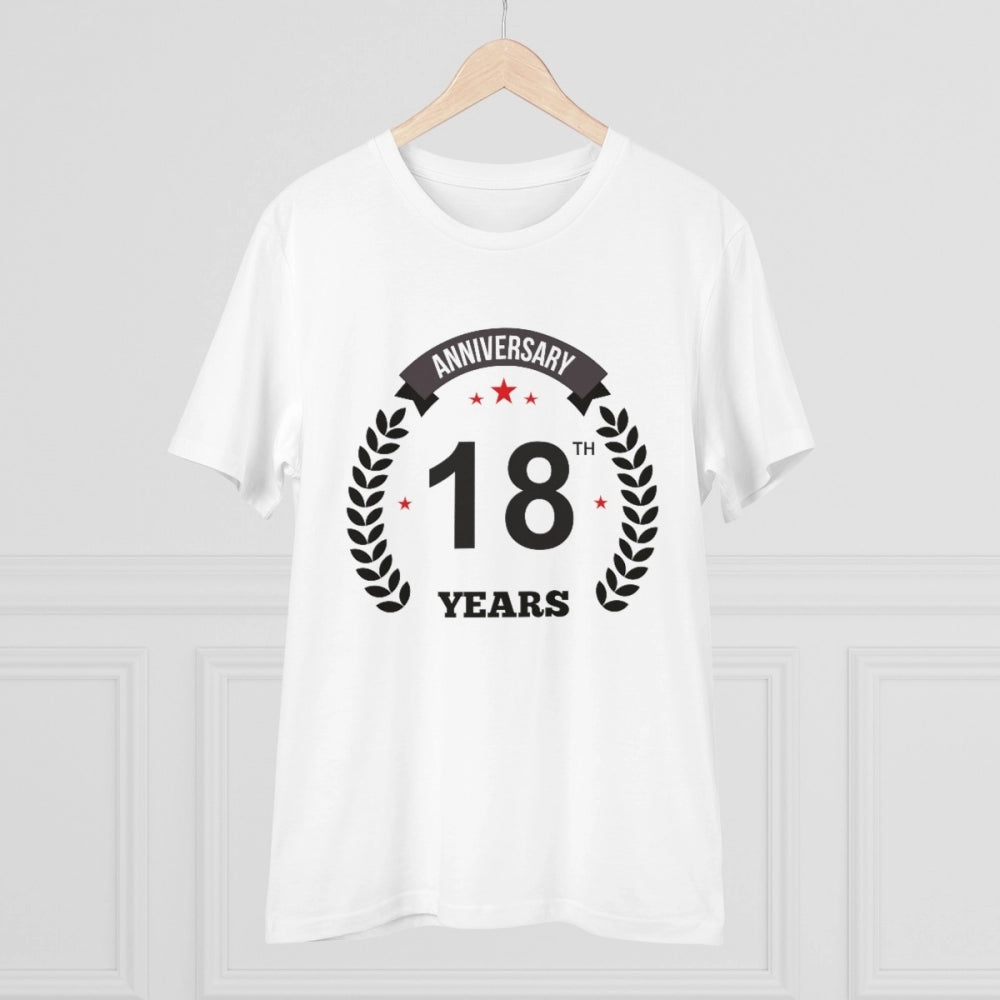 जेनेरिक मेन्स पीसी कॉटन 18वीं वर्षगांठ प्रिंटेड टी-शर्ट (रंग: सफेद, थ्रेड काउंट: 180 जीएसएम)