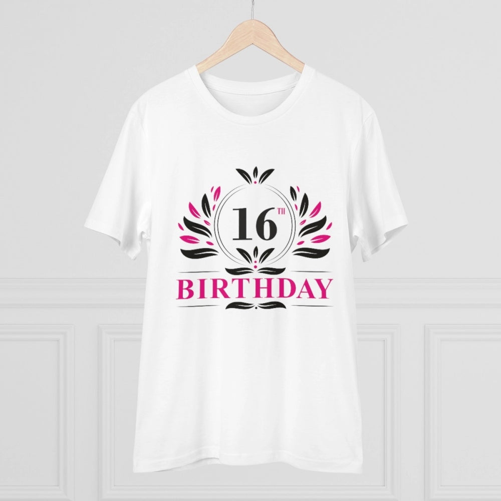 जेनरिक मेन्स पीसी कॉटन 16वें जन्मदिन प्रिंटेड टी-शर्ट (रंग: सफेद, थ्रेड काउंट: 180 जीएसएम)