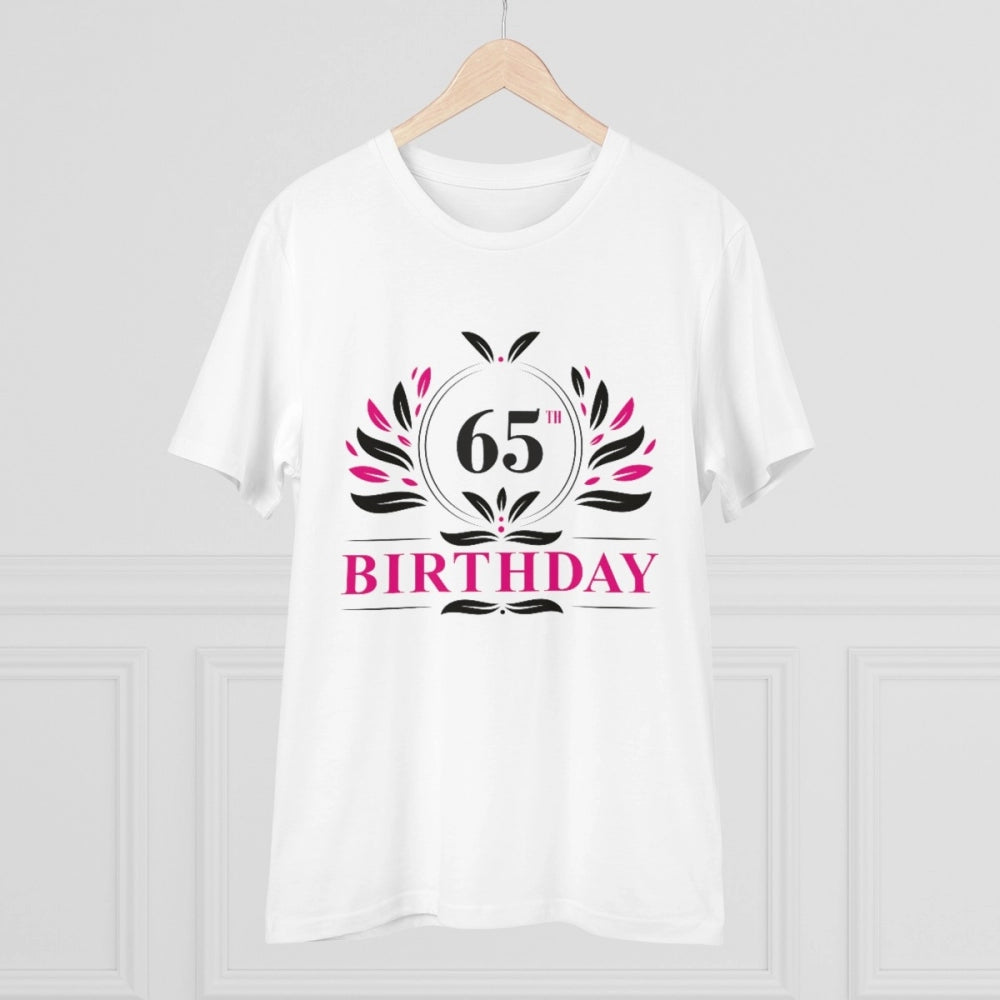 जेनेरिक मेन्स पीसी कॉटन 65वें जन्मदिन प्रिंटेड टी-शर्ट (रंग: सफेद, थ्रेड काउंट: 180 जीएसएम)