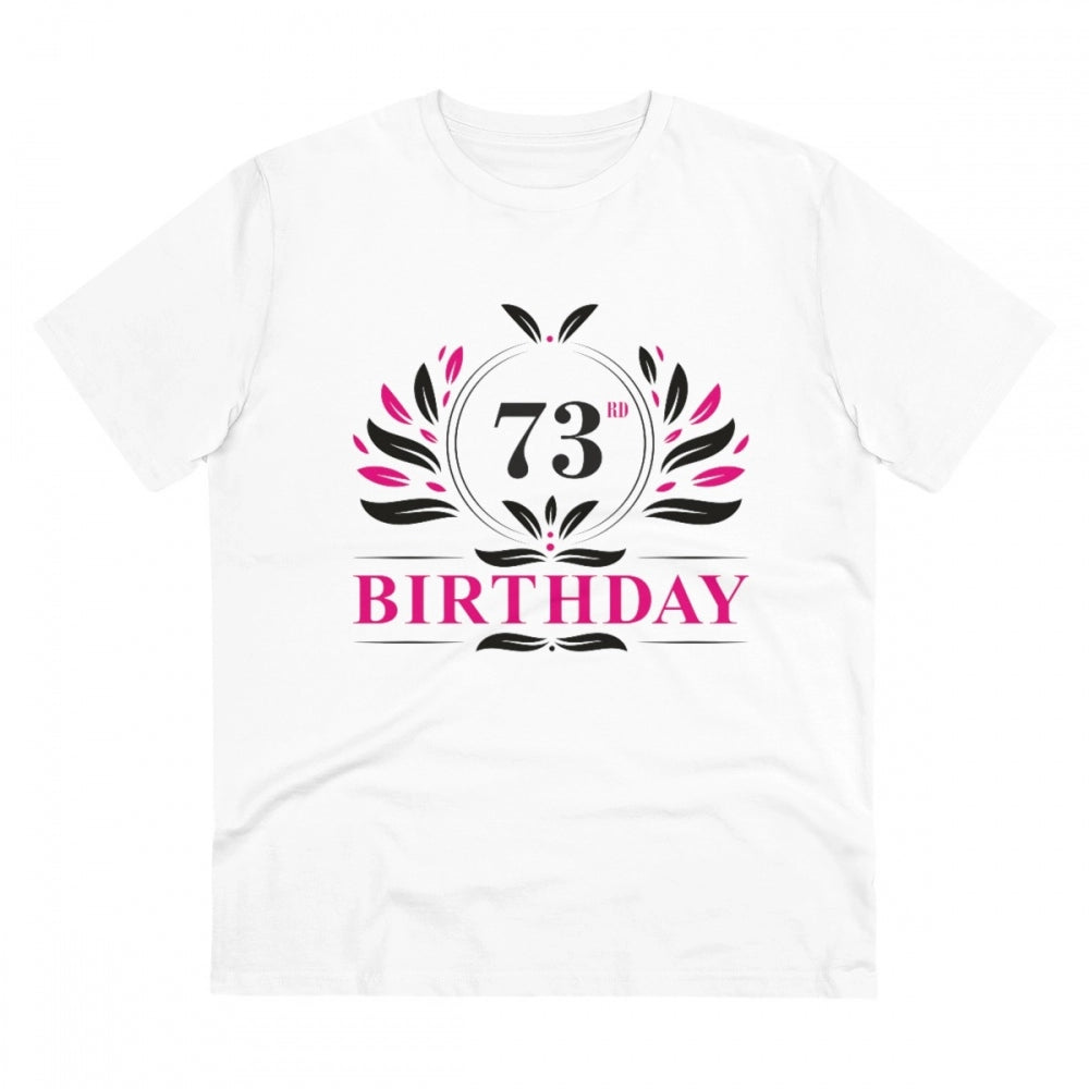 जेनरिक मेन्स पीसी कॉटन 73वें जन्मदिन प्रिंटेड टी-शर्ट (रंग: सफेद, थ्रेड काउंट: 180 जीएसएम)
