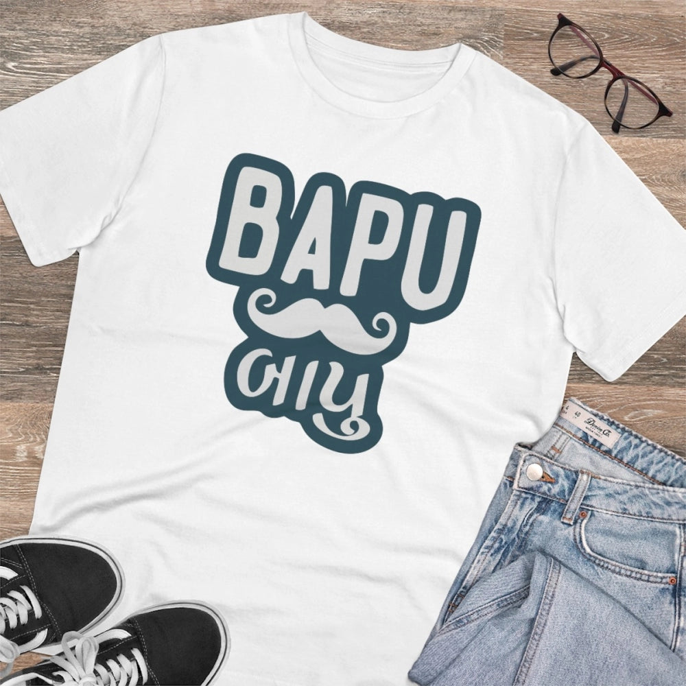 जेनेरिक मेन्स पीसी कॉटन बापू प्रिंटेड टी-शर्ट (रंग: सफेद, थ्रेड काउंट: 180 जीएसएम)