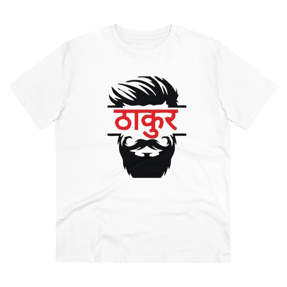 जेनरिक मेन्स पीसी कॉटन ठाकुर प्रिंटेड टी-शर्ट (रंग: सफेद, थ्रेड काउंट: 180 जीएसएम)
