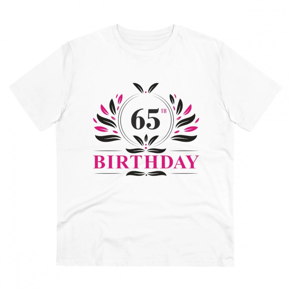 जेनेरिक मेन्स पीसी कॉटन 65वें जन्मदिन प्रिंटेड टी-शर्ट (रंग: सफेद, थ्रेड काउंट: 180 जीएसएम)