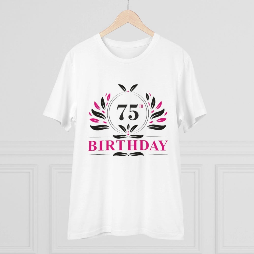 जेनेरिक मेन्स पीसी कॉटन 75वें जन्मदिन प्रिंटेड टी-शर्ट (रंग: सफेद, थ्रेड काउंट: 180 जीएसएम)